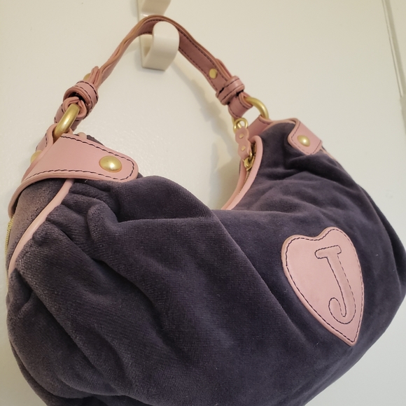 Juicy Couture Rock Ring and Jewel Embellished Embroidered Violet Velour Hobo Bag - Picture 6 of 10